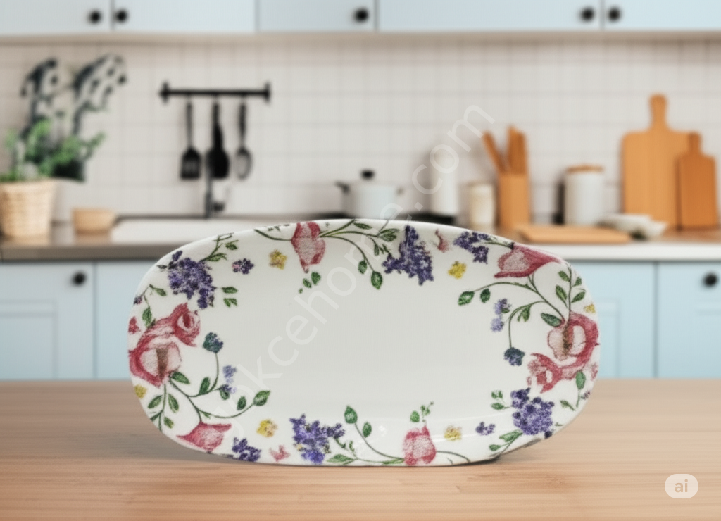 Cooker Porselen 2' li Kayık Tabak Çiçek Desenli