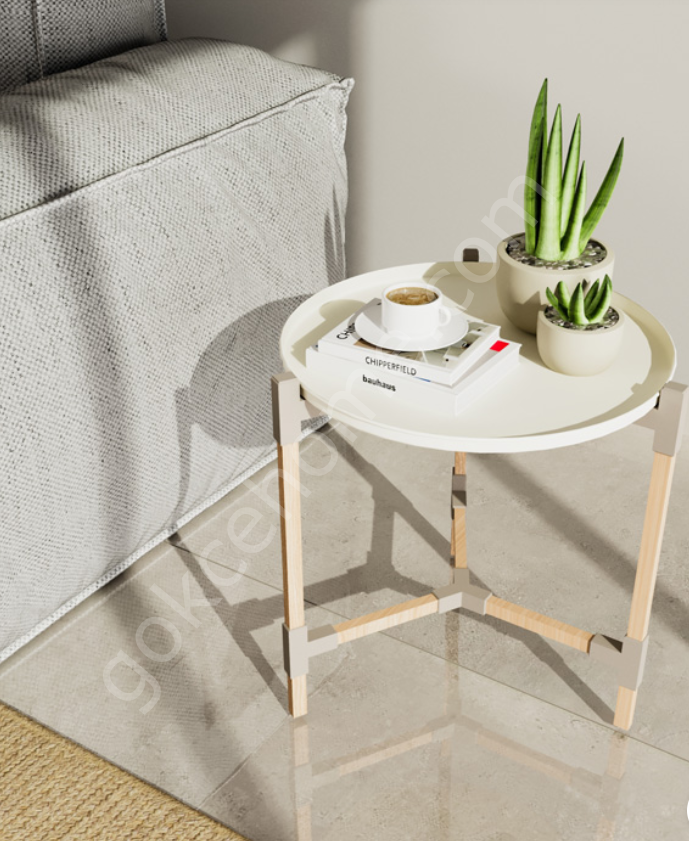 FixWood Fix-2023-1 Taşınabilir Metal Tepsili Ahşap Sunum Sehpası- Orta Sehpa