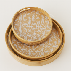 Bambu 3'lü Yuvarlak Servis Tepsisi Seti – 30-35-40 cm