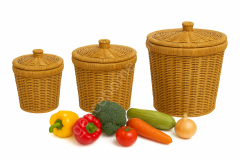 3'lü Rattan Sebze Sepeti Seti Kapaklı Sarımsak Soğan Patates Organizer