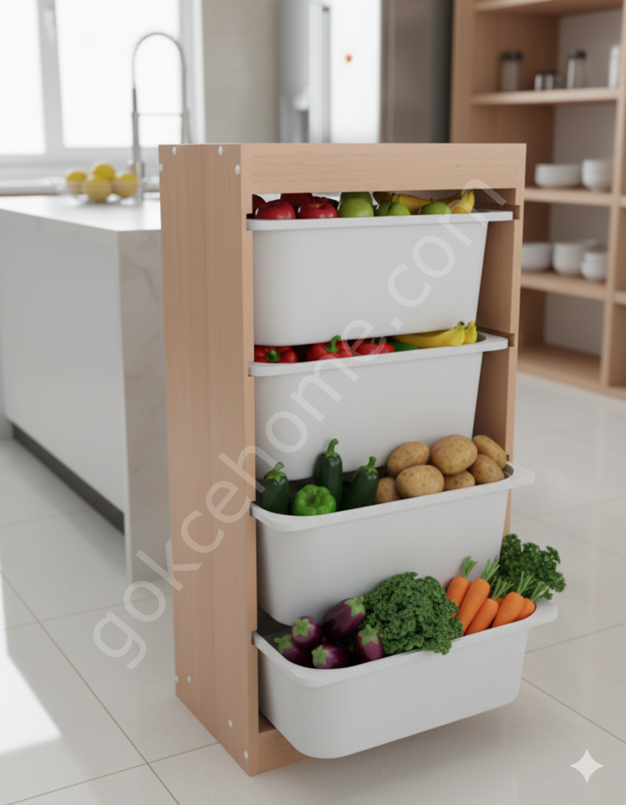 Bienwood 4004 - 4'lü Plastik Çekmeceli Ahşap Raf