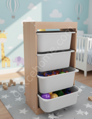 Bienwood 4004 - 4'lü Plastik Çekmeceli Ahşap Raf