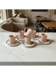 12 Parça Desenli Porselen Kahve Fincan Takımı Tulu  6 Kişilik