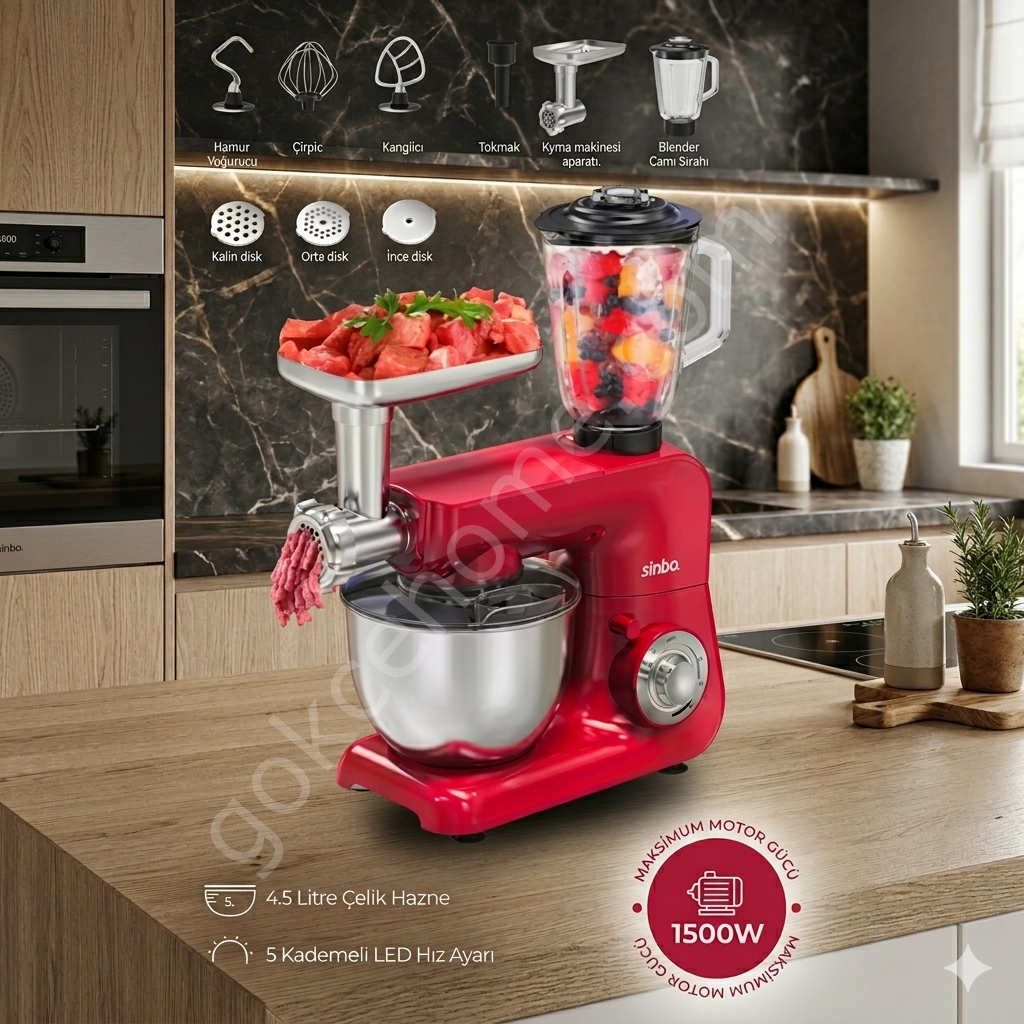 Sinbo SMX-2775  Kırmızı Hamur Kıyma Blender Makinesi