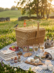 hasır rattan 2 katlı piknik sepeti