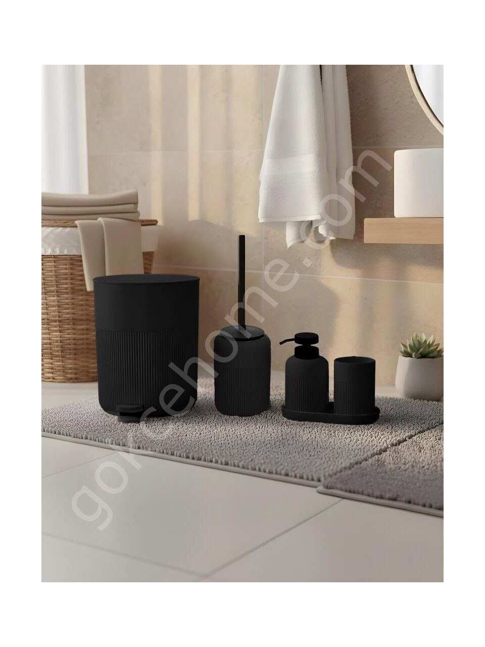 Mien Siyah Çizgili 5 Parça Banyo Seti