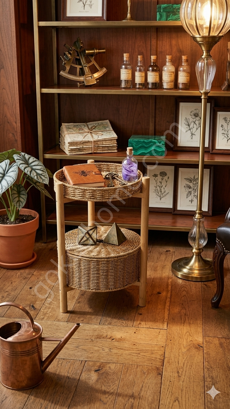 iki katlı hasır rattan organizer